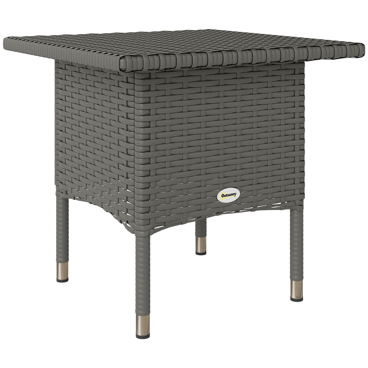 Outsunny Rattan Side Table, Outdoor Coffee Table with Plastic Board Under the Full Woven Table Top for Patio, Garden, Balcony, Grey