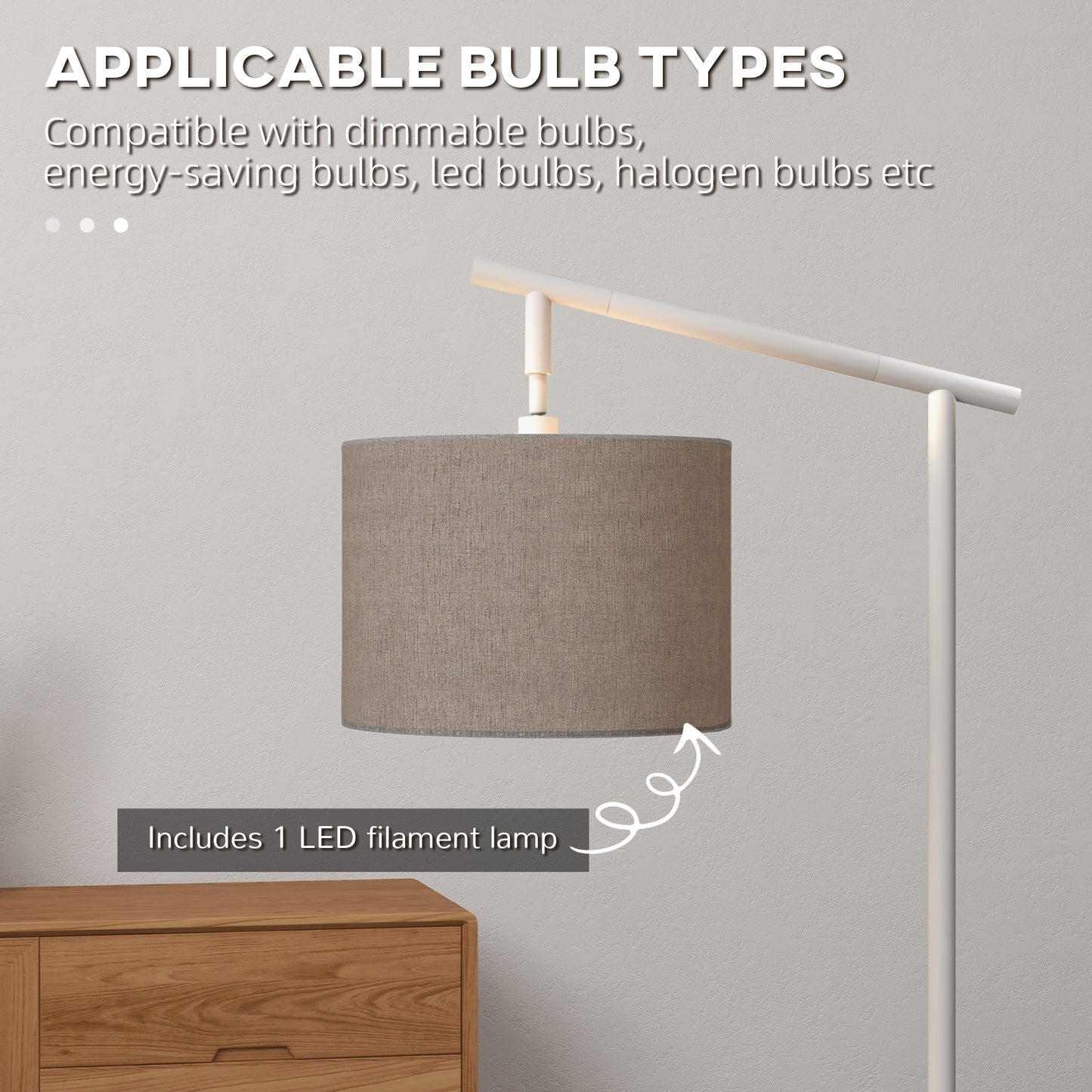 HOMCOM Metal Frame Floor Lamp with 350√Ç¬∞ Rotating Lampshade, for Living Room and Bedroom, LED Bulb Included, Grey