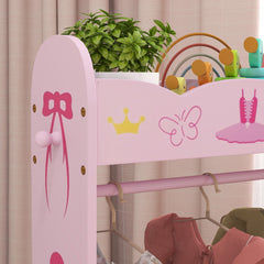 AIYAPLAY Kids Clothes Rail with 2 Storage Shelves for 3-8 Years Old, Pink