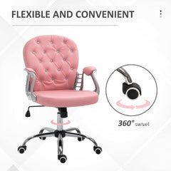 Vinsetto Office Chair Ergonomic 360√Ç¬∞ Swivel PU Diamante Padded Base 5 Castor Wheels for Home Work Pink