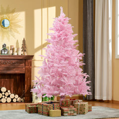 HOMCOM 6FT Artificial Christmas Tree Holiday Xmas Holiday Tree Decoration with Automatic Open for Home Party, Pink