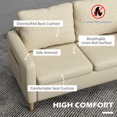 HOMCOM Two Seater Sofa for Living Room, Modern Fabric Couch with Wood Legs and 2 Pockets for Bedroom and Home Office, Beige