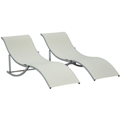 Outsunny Set of 2 S-shaped Foldable Lounge Chair Sun Lounger Reclining Outdoor Chair for Patio Beach Garden, Beige