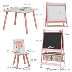 ZONEKIZ Kids Table and Chair Set and Kids Easel with Paper Roll, Storage Baskets, Kids Activity Furniture Set, Pink