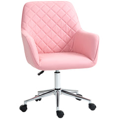 Vinsetto Office Desk Chair, Leather-Feel Fabric Computer Swivel Chair with Rolling Wheels and Adjustable Height for Home, Pink