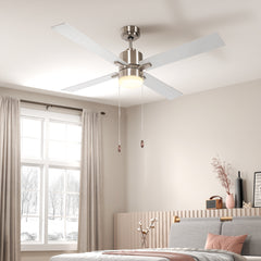 HOMCOM Ceiling Fan with LED Light, Flush Mount Ceiling Fan Lights with Reversible Blades, Pull-chain, Silver and Natural Tone