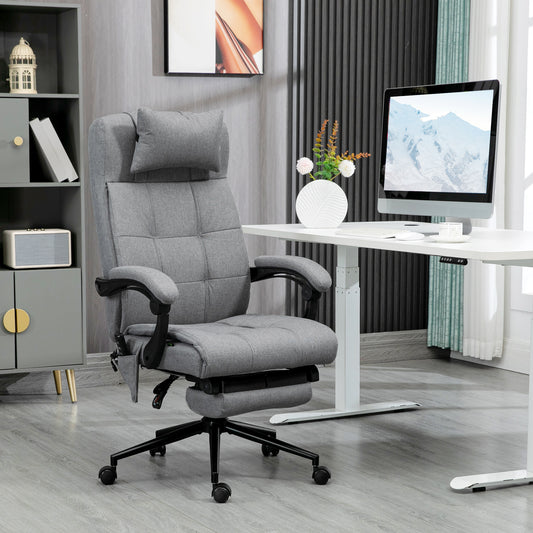 Vinsetto Office Chair, 6 Point Massage Desk Chair, Computer Chair with Footrest & Head Pillow, 360√Ç¬∞ Swivel Recliner Chair for Home Office, Grey