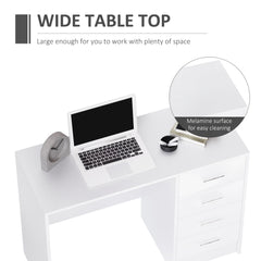 HOMCOM Computer Desk with Drawers, Dressing Table, High Gloss Home Office Writing Workstation, White