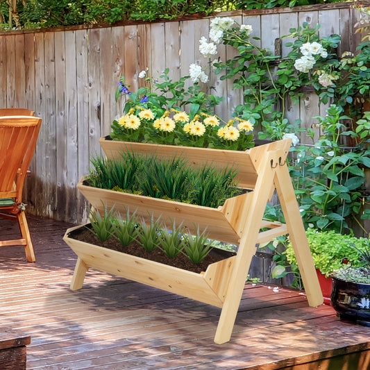 Outsunny 3 Tier Raised Beds for Garden, Wooden Planter Boxes with Clapboard and Hooks, 142L, 120 x 68 x 80cm