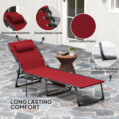 Outsunny Five-Position Reclining Sun Lounger - Red