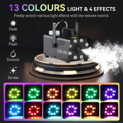 HOMCOM Smoke Machine with 3 RGB LED Lights with 13 Colours and 4 Effects, 450W 2000CFM Fog Machine with Wired and Wireless Remote Controls for Halloween Christmas Wedding Party Disco Dj Stage Effect