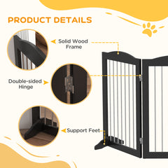 PawHut Foldable Dog Gate, Freestanding Pet Gate, with Two Support Feet, for Staircases, Hallways, Doorways - Black