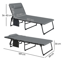 مجموعة كراسي استلقاء للتشمس قابلة للطي من Outsunny مكونة من قطعتين، كراسي حديقة قابلة للإمالة مع وسادة تجفيف سريعة وجيب جانبي لمسند الرأس، كراسي استلقاء للتشمس للحديقة على الشاطئ وحمام السباحة، رمادي فحمي