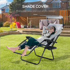 Outsunny Zero Gravity Lounger Chair, Folding Reclining Patio Chair with Shade Cover, Padded Seat, Cup Holder, Soft Cushion and Headrest for Poolside, Camping, Grey