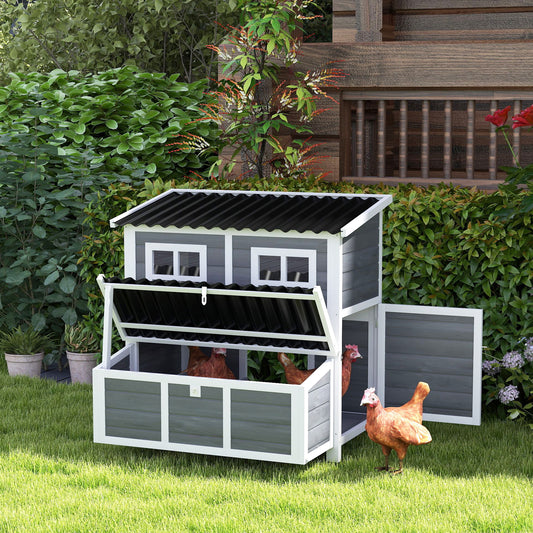 PawHut Wooden Chicken Coop with Nesting Box, Slide-Out Tray, Perches, for 4-6 Chickens, 100 x 86 x 100cm