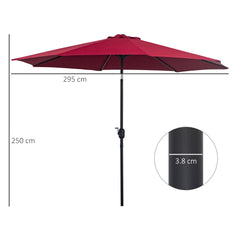 Outsunny 3(m) Tilting Parasol Garden Umbrellas, Outdoor Sun Shade with 8 Ribs, Tilt and Crank Handle for Balcony, Bench, Garden, Wine Red