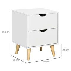 HOMCOM Bedside Table, Bedside Cabinet with 2 Drawers, Side End Table with Pine Wood Legs for Bedroom Living Room, White