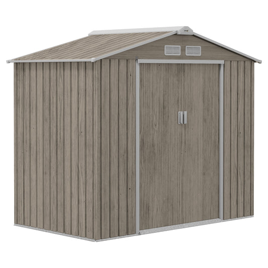 Outsunny 7 x 4ft Metal Garden Storage Shed with Vents, Floor Foundation Kit and Lockable Double Doors, Light Brown