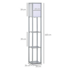 HOMCOM 3-Tier Floor Lamp, Floor Light with Storage Shelf, Reading Standing Lamp with Acrylic Shade for Living Room, Bedroom, Kitchen, Dining Room, Office, Dorm, 160cm, Grey