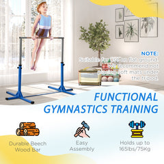 HOMCOM Height Adjustable Gymnastics Horizontal Bar for Kids, Children Junior Kip High Bar Fitness, Blue