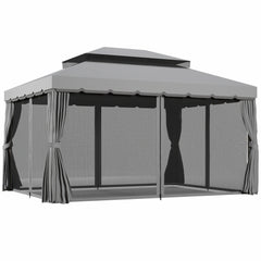 Outsunny 3 x 4m Aluminium Garden√Ç Gazebo, Marquee Canopy Shelter Pavilion Party Tent with Nets and Curtains for Garden and Deck, Light Grey