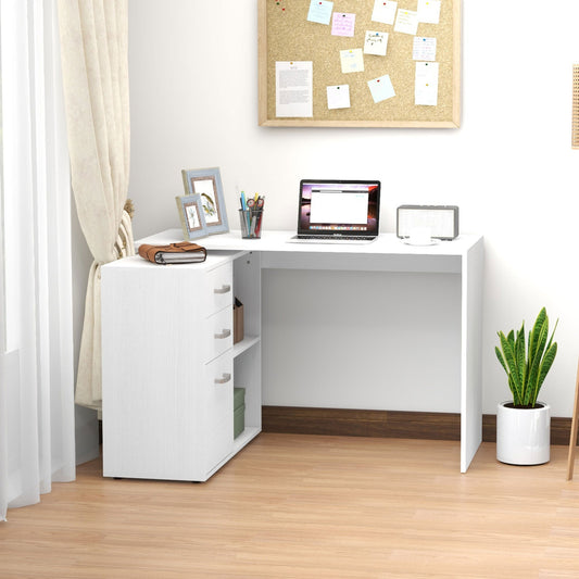 HOMCOM L Shaped Computer Desk, Reversible Home Office Desk with Drawers, File Cabinet and Storage Shelves, Study Table, 117 x 83.5 x 76cm, White