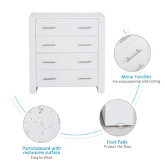 HOMCOM Chest Of 4 Drawers Storage Cabinet Bedroom Clothes w/Metal Handles Base Freestanding Unit Furnishing Living Room White