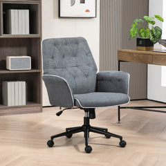 HOMCOM Linen Computer Chair with Armrest, Modern Swivel Chair with Adjustable Height, Dark Grey