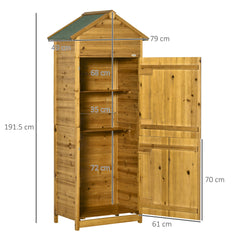 Outsunny Wooden Garden Storage Shed Utility Gardener Cabinet w/ 3 Shelves and 2 Door, 191.5cm x 79cm x 49cm, Natural wood effect