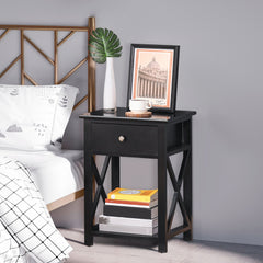 HOMCOM End Table, Sofa Side Table with Drawer X Bar Bottom Storage Shelf, Nightstand Bedside Table for Bedroom or Living Room Black