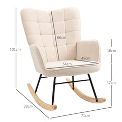 HOMCOM Berber Fleece Nursery Glider Rocker for Nursing, Wingback Rocking Chair for Living Room, Beige