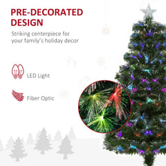 HOMCOM 4FT Multicoloured Artificial Christmas Tree w/ Fibre Optic Lights Pre-Lit Modes Metal Stand Star Holder Home Seasonal Decoration