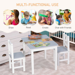 HOMCOM Kids Table and Chair Set 3 Pieces Toddler Preschoolers Desk with 2 Chairs for Indoor Study Rest Snack Time Grey