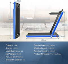 1-12Km/h Folding Bluetooth Electric Treadmill Motorized Portable Running Machine-Blue