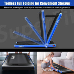 1-12Km/h Folding Bluetooth Electric Treadmill Motorized Portable Running Machine-Blue