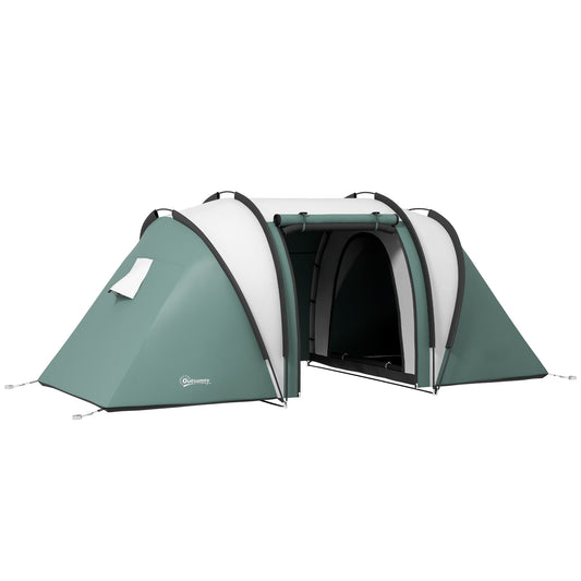 Outsunny Camping Tent with 2 Bedrooms and Living Area, 3000mm Waterproof Family Tent, for Fishing Hiking Festival, Dark Green