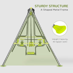 مجموعة أرجوحة حديقة معدنية من Outsunny مع أرجوحات مزدوجة، كرسي هزاز، مقاعد أرجوحة - خضراء