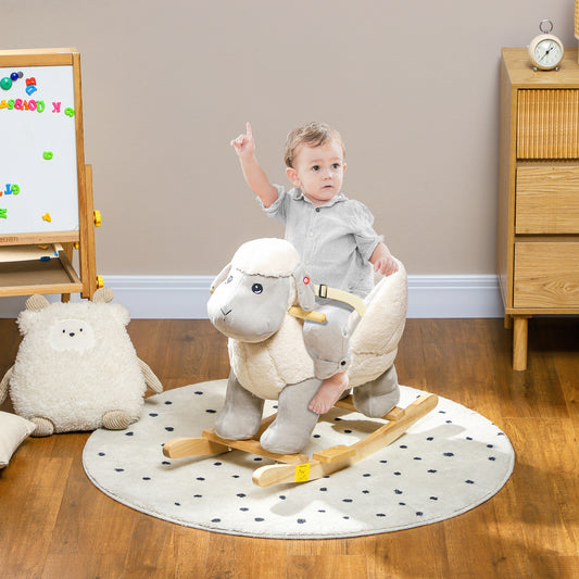 AIYAPLAY Rocking Horse, Ride on Lamb with Safety Belt, Sound, for Ages 18-36 Months, Grey