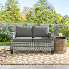 Outsunny Two-Seater Rattan Outdoor Sofa - Light Grey