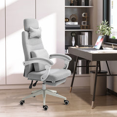 Vinsetto Office Chair, Ergonomic Desk Chair, High Back Fabric Work Chair with 160√Ç¬∞ Reclining Backrest, Retractable Footrest, Neck and Lumbar Pillow for Home and Study, Grey