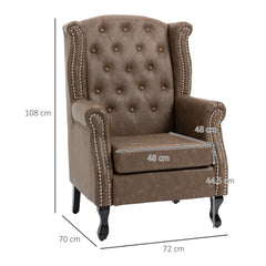 كرسي بذراعين من HOMCOM Wingback Accent Chair بتصميم Chesterfield مع حواف رأس مسمارية لغرفة المعيشة وغرفة النوم، بني