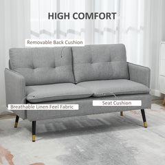 HOMCOM Modern Two Seater Sofa, Button Tufted Loveseat with Cushions and Steel Legs for Living Room, Guest Room, Grey