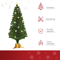 HOMCOM 5FT Prelit Artificial Christmas Tree with Fibre Optics, Baubles Decoration, Golden Pot for Holiday, Home - Green