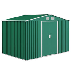 Outsunny 9 x 6ft Metal Garden Shed, Outdoor Storage Tool House with Ventilation Slots, Foundation Kit and Lockable Double Doors, Green