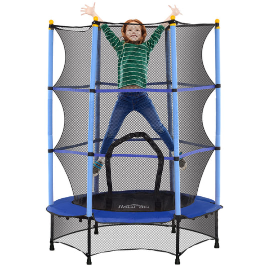 HOMCOM 4.6FT/55" Kids Trampoline with Safety Enclosure, Outdoor Indoor Use, for Ages 3-10 Years, Blue