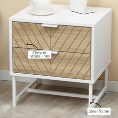 HOMCOM Modern Bedside Table with 2 Drawers and Metal Frame, Sofa Side Table for Bedroom Living Room, White and Oak