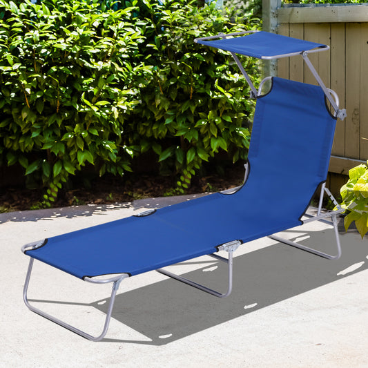 Outsunny Single Sun Lounger, with Awning and Reclining Back - Blue