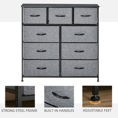 HOMCOM Nine Drawer Fabric Dresser - Grey