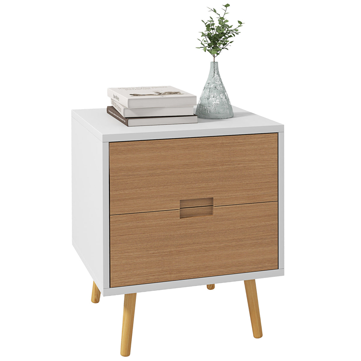 HOMCOM Wood Effect Wto-Drawer Bedside Table - Brown/White