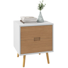 HOMCOM Wood Effect Wto-Drawer Bedside Table - Brown/White